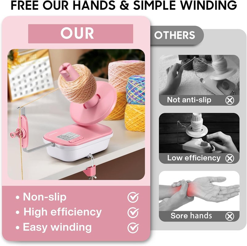DoubleCare Electric Yarn Winder for Crocheting High Speed, Upgrade Three Gears Adjustable 4-10oz Large Capacity Automatic Yarn Ball Winder, Yarn Spinner, The Helper for Knitting Enthusiast, Pink - Image 2